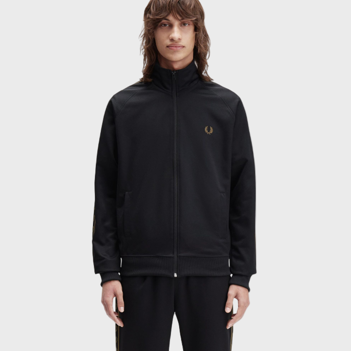 Fred Perry J5557 Contrast Taped Track Jacket - S77 Black / Shaded Stone