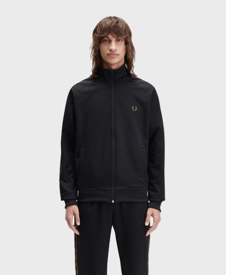 Fred Perry J5557 Contrast Taped Track Jacket - S77 Black / Shaded Stone