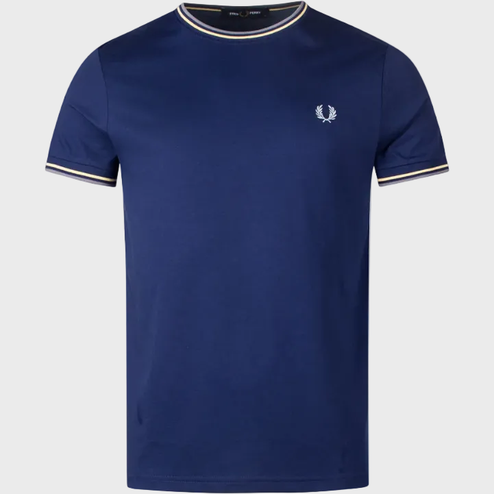Fred Perry M1588V Twin Tipped T-Shirt - 48A French Navy/Champions Gold/Stockport Blue