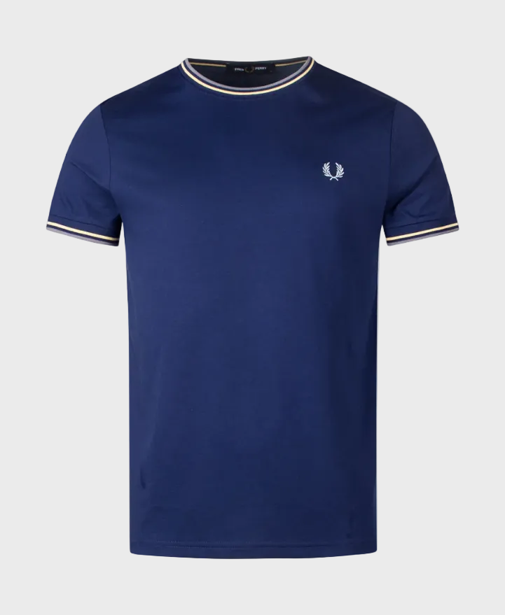 Fred Perry M1588V Twin Tipped T-Shirt - 48A French Navy/Champions Gold/Stockport Blue