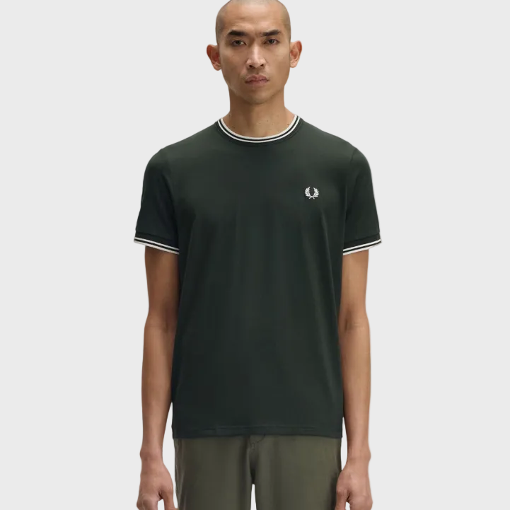 Fred Perry M1588V Twin Tipped T-Shirt - 53A Night Green/Snow White