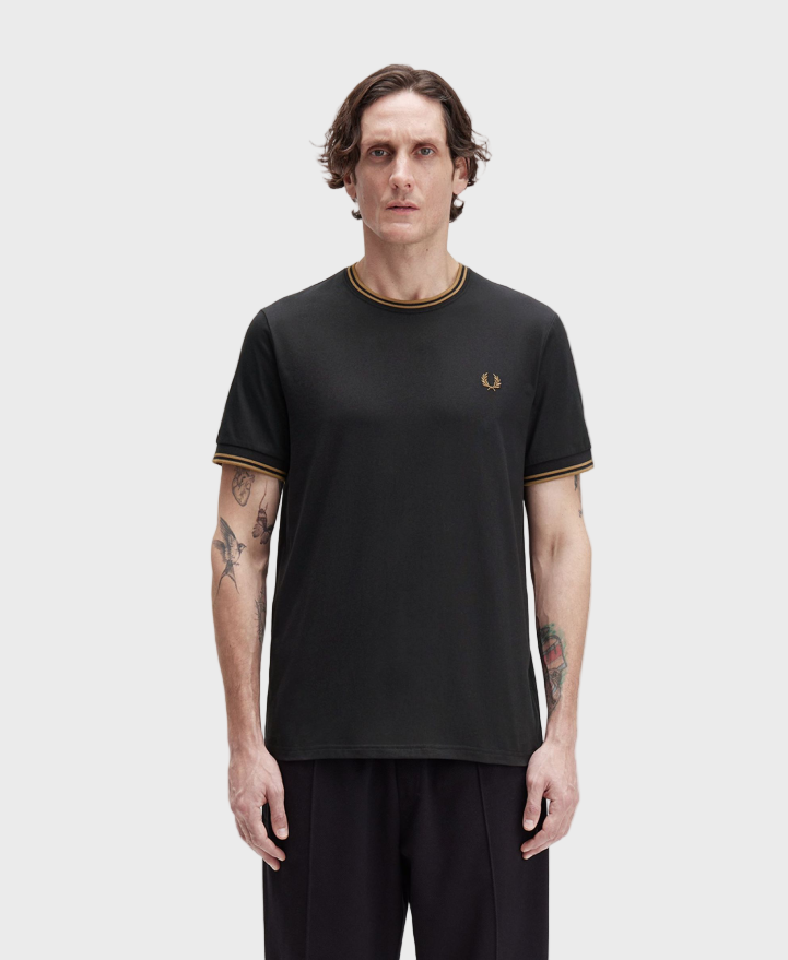 Fred Perry M1588V Twin Tipped T-Shirt - Q27 Black/Shaded Stone