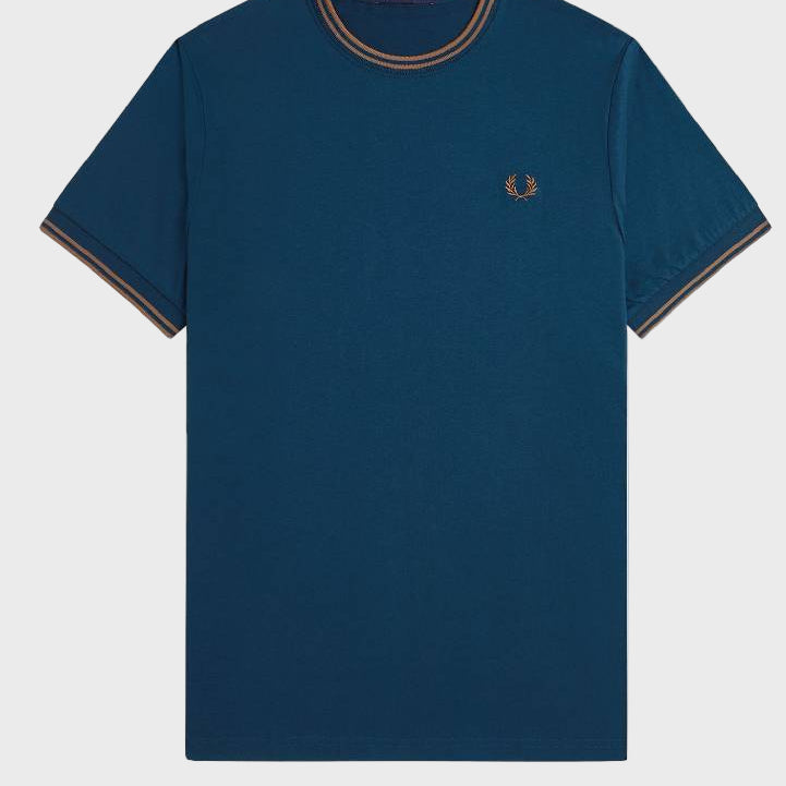 Fred Perry M1588V Twin Tipped T-Shirt Z48 Dark Petrol/Shaded Stone