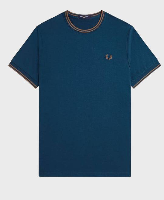 Fred Perry M1588V Twin Tipped T-Shirt Z48 Dark Petrol/Shaded Stone