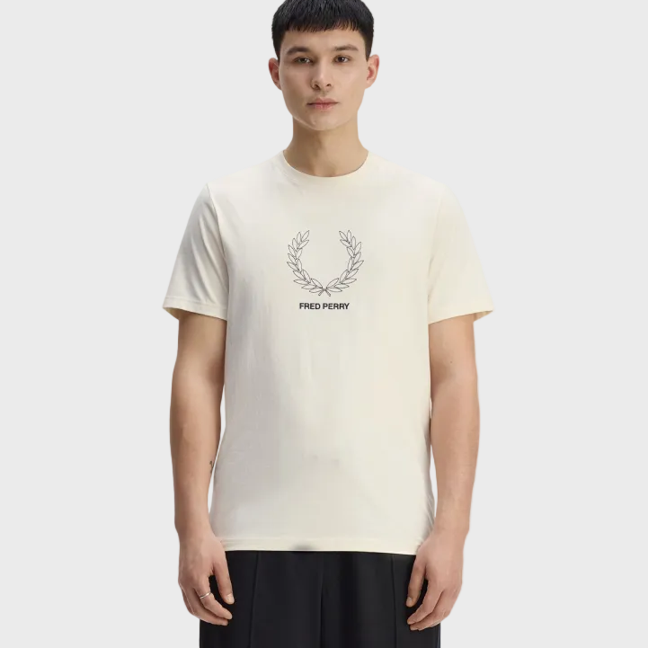 Fred Perry M1776 Outline Laurel Wreath T-Shirt - 560 Ecru