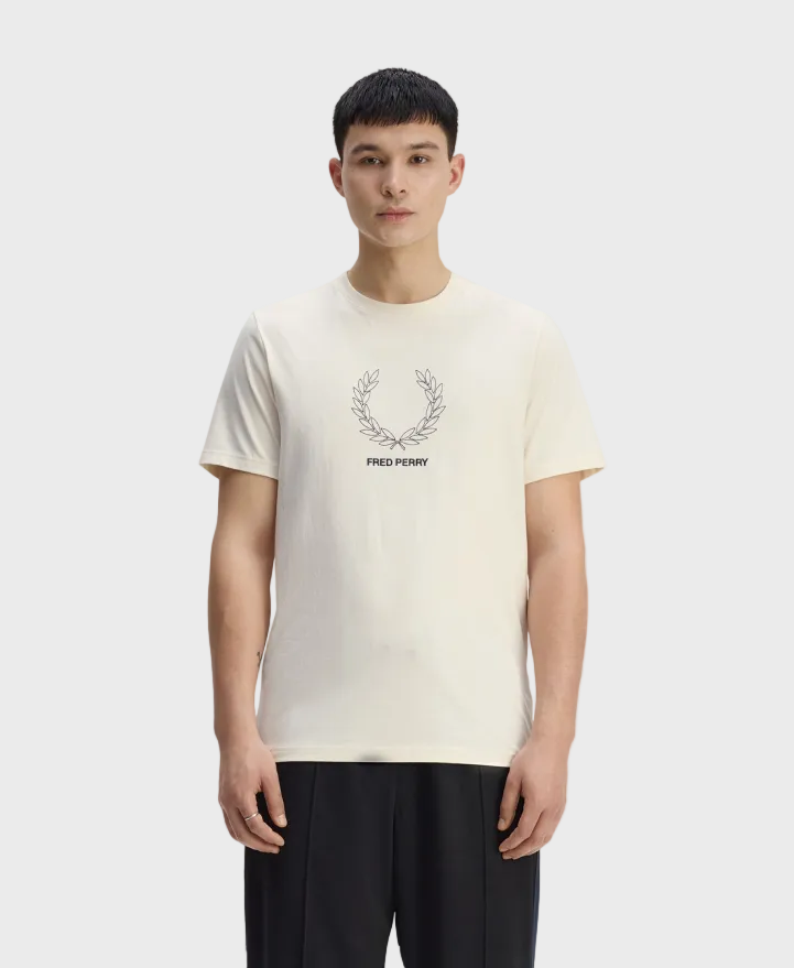 Fred Perry M1776 Outline Laurel Wreath T-Shirt - 560 Ecru
