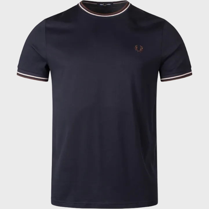 Fred Perry M188V Twin Tipped T-Shirt - 52A Navy/Warm Oat/Burnt Tobacco