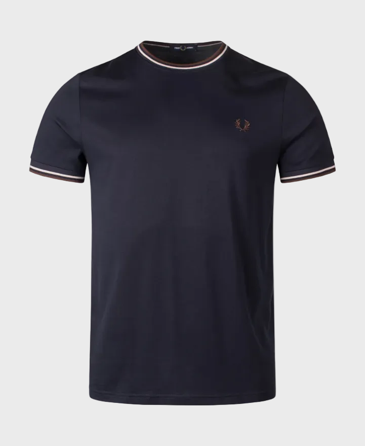 Fred Perry M188V Twin Tipped T-Shirt - 52A Navy/Warm Oat/Burnt Tobacco