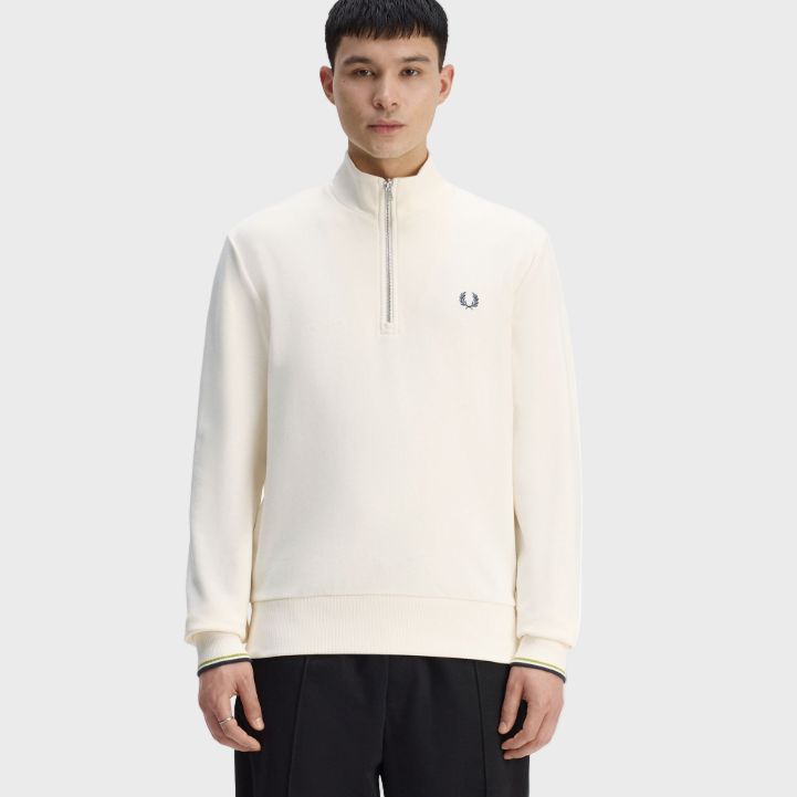 Fred Perry M3574 Half Zip Sweatshirt - 46A Ecru/Tennis Ball Yellow/Anchor Yellow