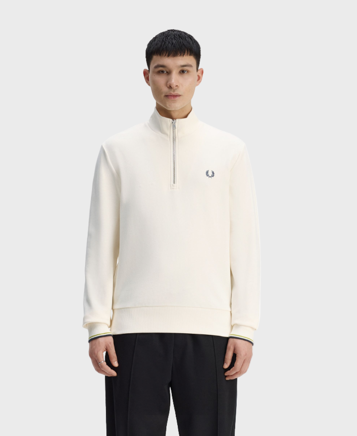 Fred Perry M3574 Half Zip Sweatshirt - 46A Ecru/Tennis Ball Yellow/Anchor Yellow