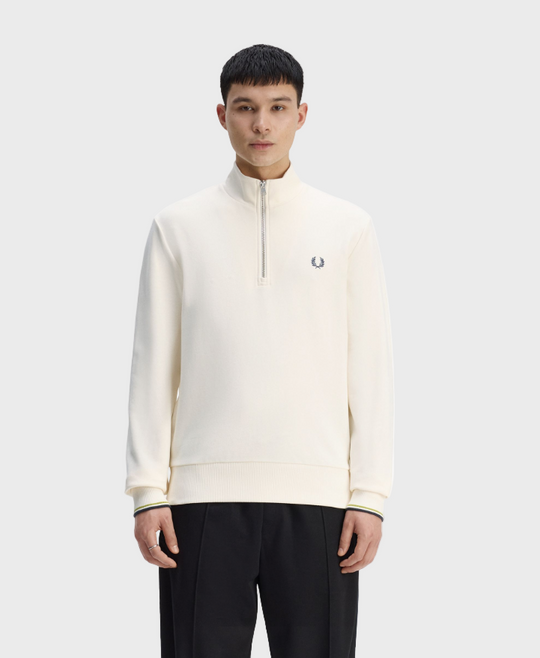Fred Perry M3574 Half Zip Sweatshirt - 46A Ecru/Tennis Ball Yellow/Anchor Yellow