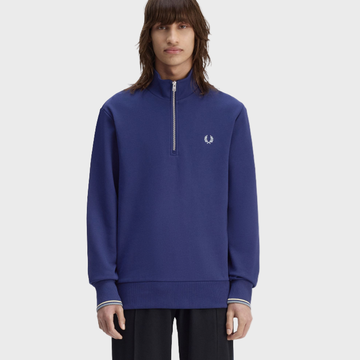 Fred Perry M3574 Half Zip Sweatshirt - 48A French Navy/Champion's Gold