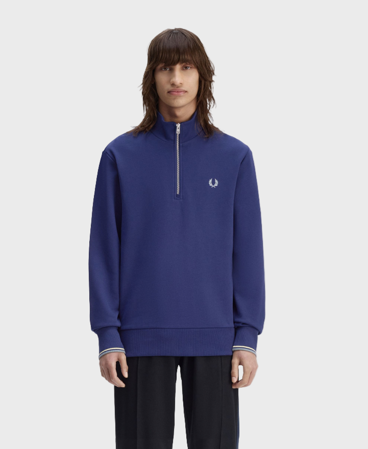 Fred Perry M3574 Half Zip Sweatshirt - 48A French Navy/Champion's Gold