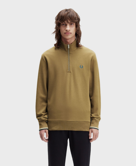Fred Perry M3574 Half Zip Sweatshirt - Z60 Shaded Stone/Ecru