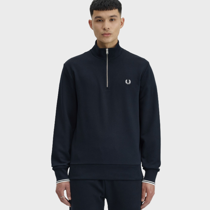 Fred Perry M3574 Quarter Zip Sweat Shirt - 608 Navy