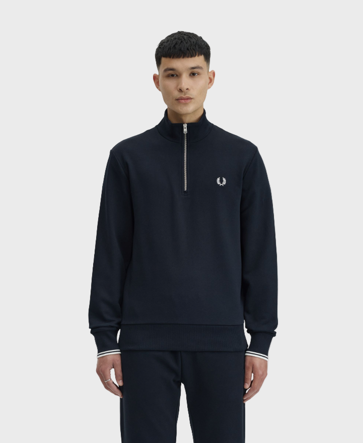 Fred Perry M3574 Quarter Zip Sweat Shirt - 608 Navy