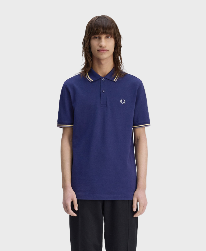 Fred Perry M3600 Twin Tipped Polo - 48A French Navy/Champion's Gold/Stockport Blue