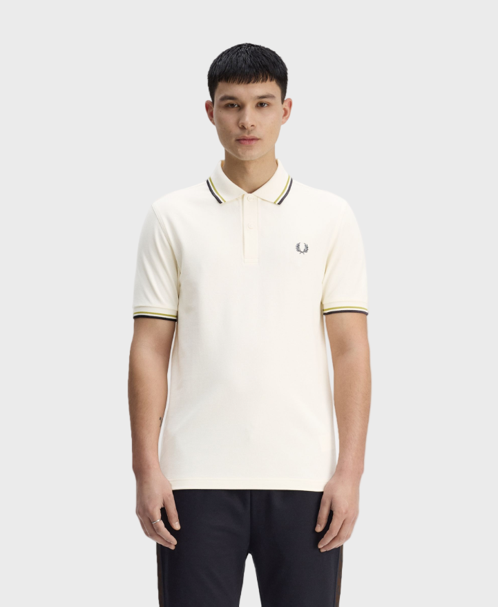 Fred Perry M3600 Twin Tipped Polo Shirt - 46A Ecru/Tennis Ball Yellow/Anchor Grey
