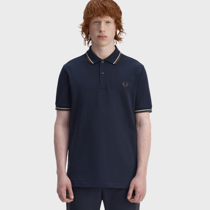 Fred Perry M3600 Twin Tipped Polo Shirt - 52A Navy/Warm Oat/Burnt Tobacco