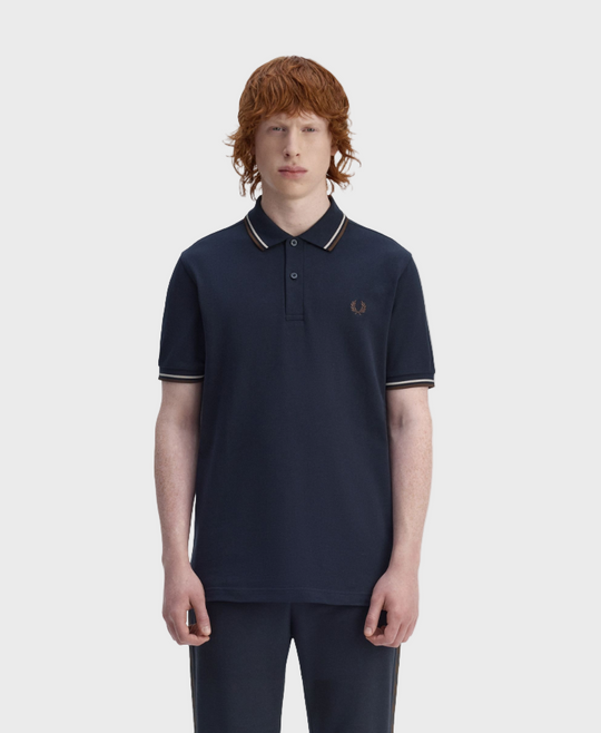 Fred Perry M3600 Twin Tipped Polo Shirt - 52A Navy/Warm Oat/Burnt Tobacco