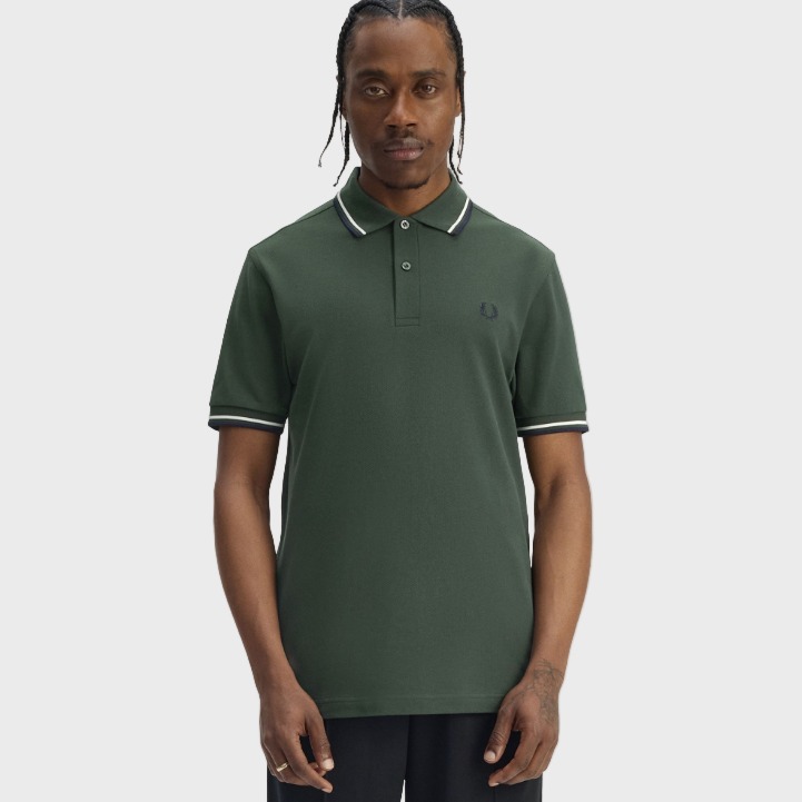 Fred Perry M3600 Twin Tipped Polo Shirt - 53A Court Green/Snow