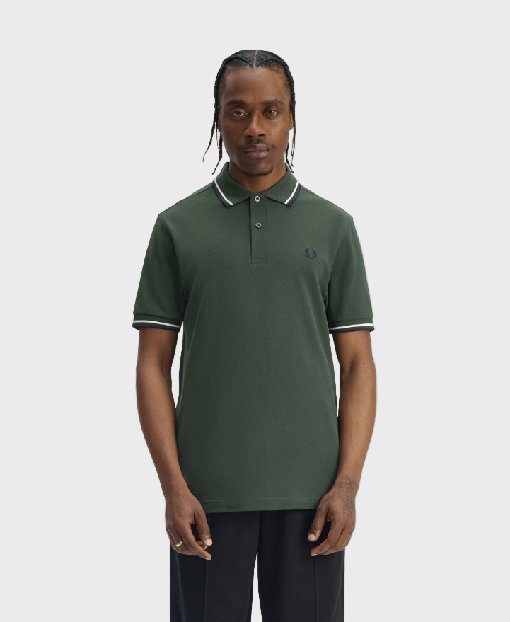 Fred Perry M3600 Twin Tipped Polo Shirt - 53A Court Green/Snow White/Navy
