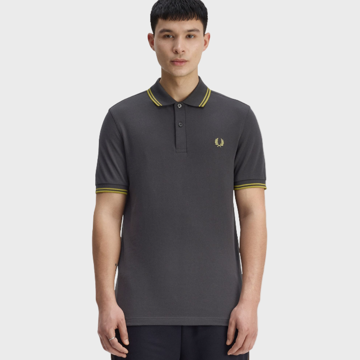 Fred Perry M3600 Twin Tipped Polo Shirt - 58A Anchor Grey/Tennis Ball Yellow/Tennis Ball Yellow