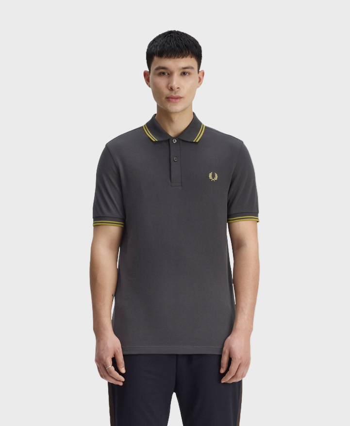 Fred Perry M3600 Twin Tipped Polo Shirt - 58A Anchor Grey/Tennis Ball Yellow/Tennis Ball Yellow