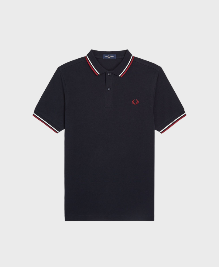 Fred Perry M3600 Twin Tipped Polo Shirt - T55 Navy/Snow White/Burnt Red