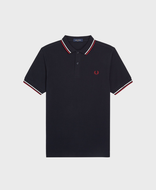 Fred Perry M3600 Twin Tipped Polo Shirt - T55 Navy/Snow White/Burnt Red