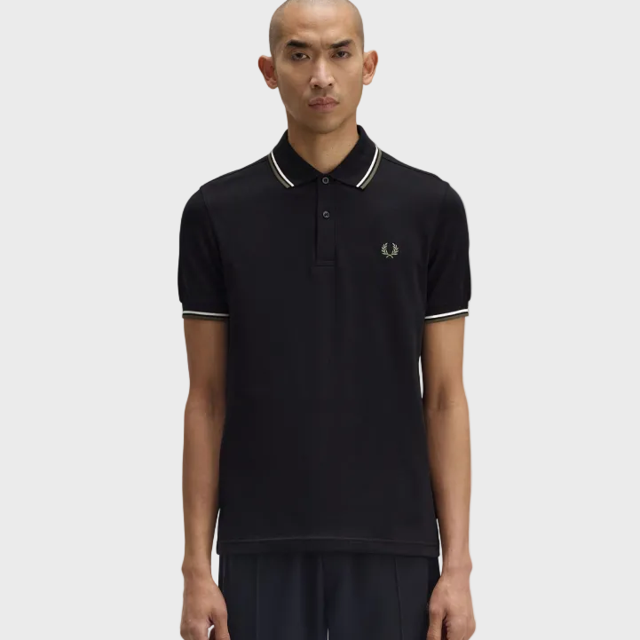 Fred Perry M3600 Twin Tipped Polo Shirt - W54 Black/Ecru/Laurel Wreath Green