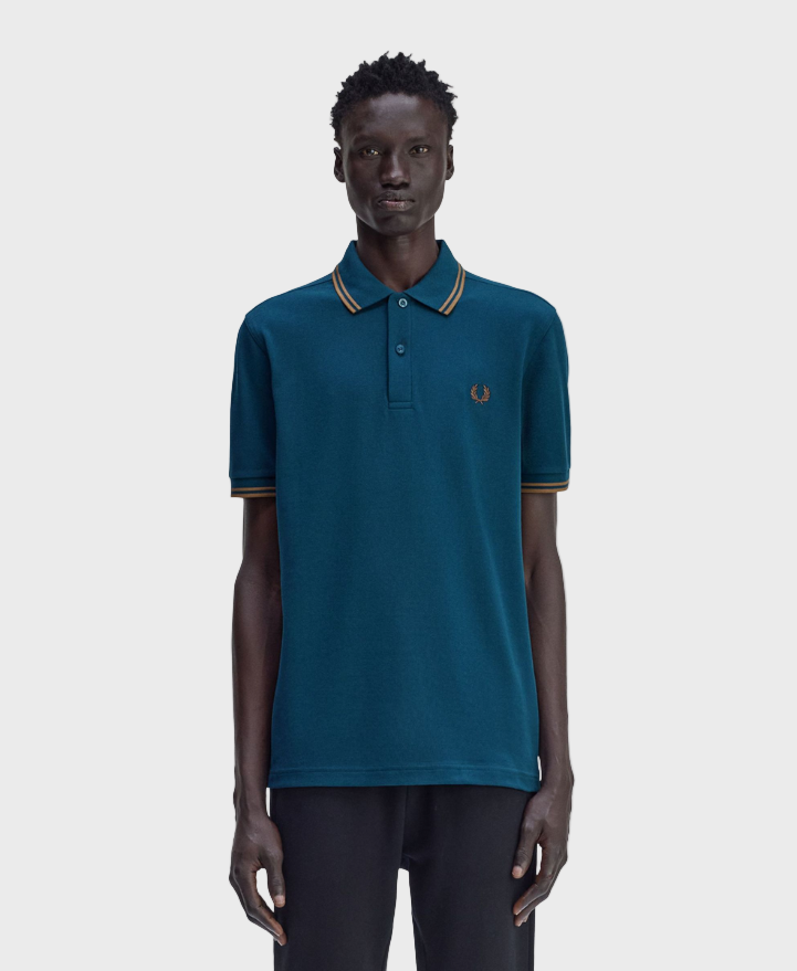 Fred Perry M3600 Twin Tipped Polo Shirt - Z48 Dark Petrol / Shaded Stone