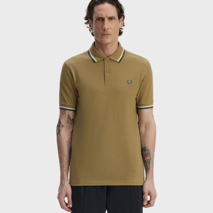 Fred Perry M3600 Twin Tipped Polo Shirt - Z60 Shaded Stone/Ecru