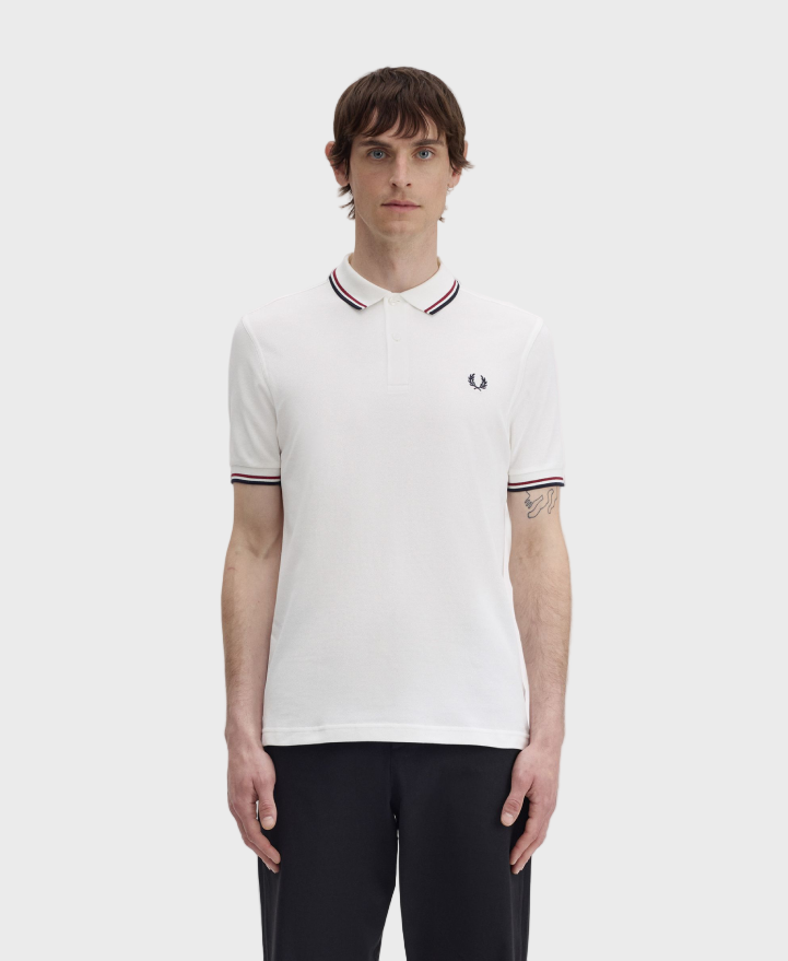 Fred Perry M3600 Twin Tipped Polo Shirt T60 - Snow White /Burnt Red/Navy