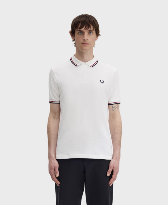 Fred Perry M3600 Twin Tipped Polo Shirt T60 - Snow White/Burnt Red/Navy