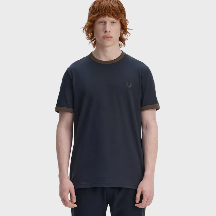 Fred Perry M4613 Contrast Tape Ringer T-Shirt - 40A Navy/Burnt Tobacco