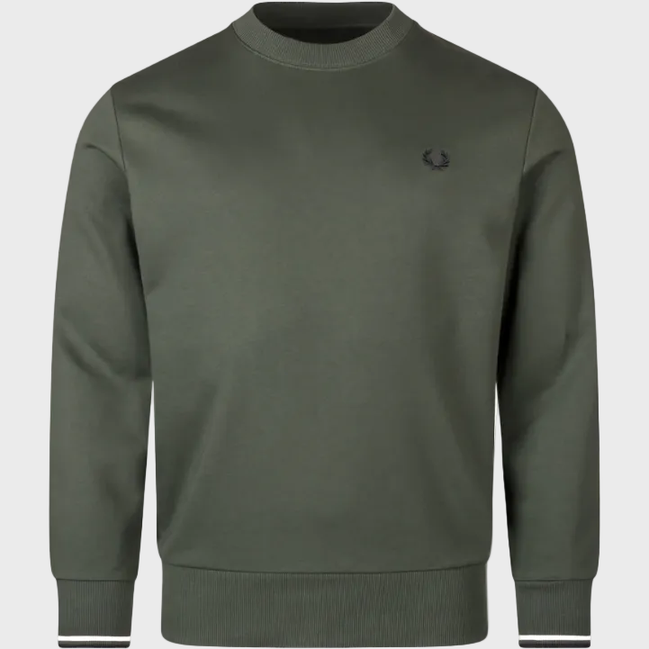 Fred Perry M7535 Crew Neck Sweatshirt - 53A Court Green/Snow White/Navy