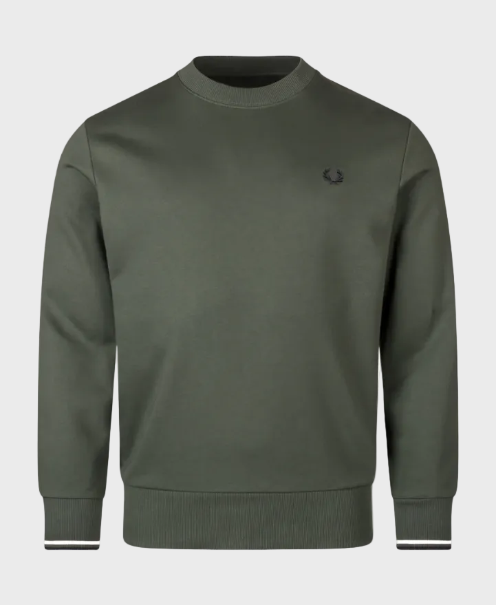 Fred Perry M7535 Crew Neck Sweatshirt - 53A Court Green/Snow White/Navy