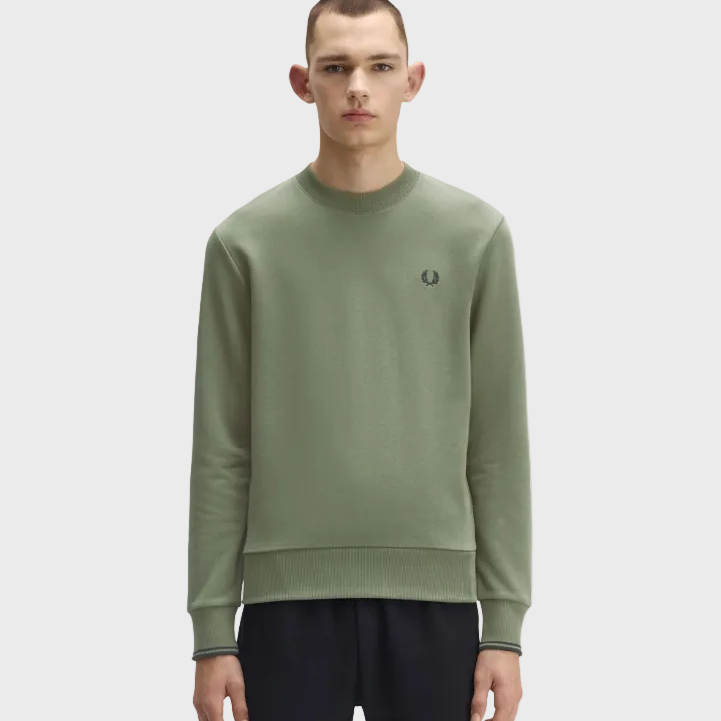 Fred Perry M7535 Crew Neck Sweatshirt - Z50 Laurel Wreath Green Black