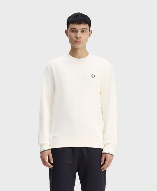 Fred Perry M7535 Crewneck Sweatshirt - 46A Ecru/Tennis Ball Yellow/Anchor Grey