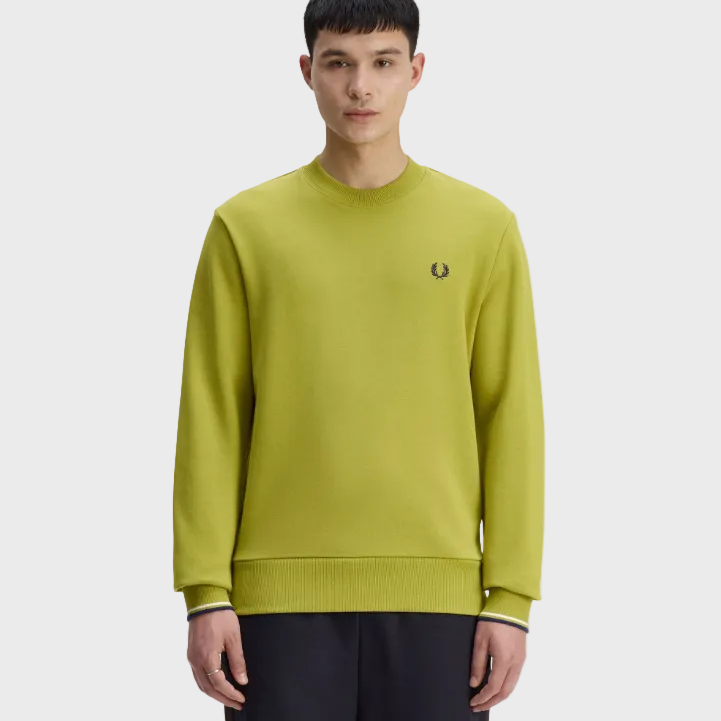Fred Perry M7535 Crewneck Sweatshirt - 57A Tennis Ball Yellow/French Navy