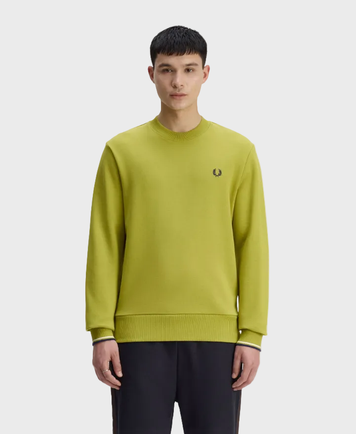 Fred Perry M7535 Crewneck Sweatshirt - 57A Tennis Ball Yellow/French Navy