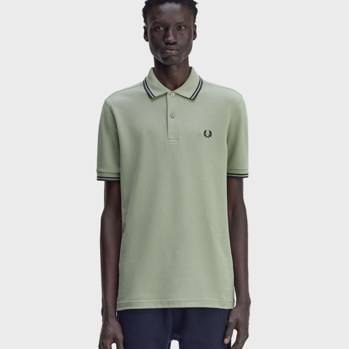 Fred Perry Polo Shirt M3600 Twin Tipped Polo Shirt - Z49 Bay Leaf/Dark Airforce