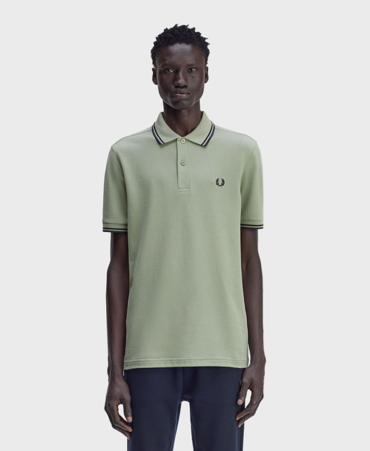 Fred Perry Polo Shirt M3600 Twin Tipped Polo Shirt - Z49 Bay Leaf/Dark Airforce