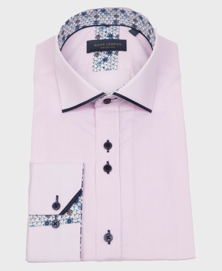 Guide London LS76884 Long Sleeve Cotton Blend Shirt - Pink/Navy