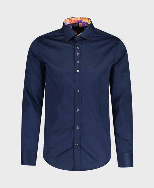 Guide London Retro Plain No More LS76768 Shirt - Navy