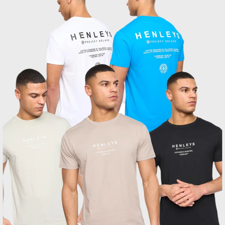 Henleys Henstack Logo Print T-Shirts (5 Pack) - Multi