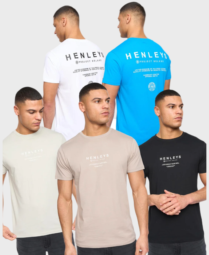Henleys Henstack Logo Print T-Shirts (5 Pack) - Multi