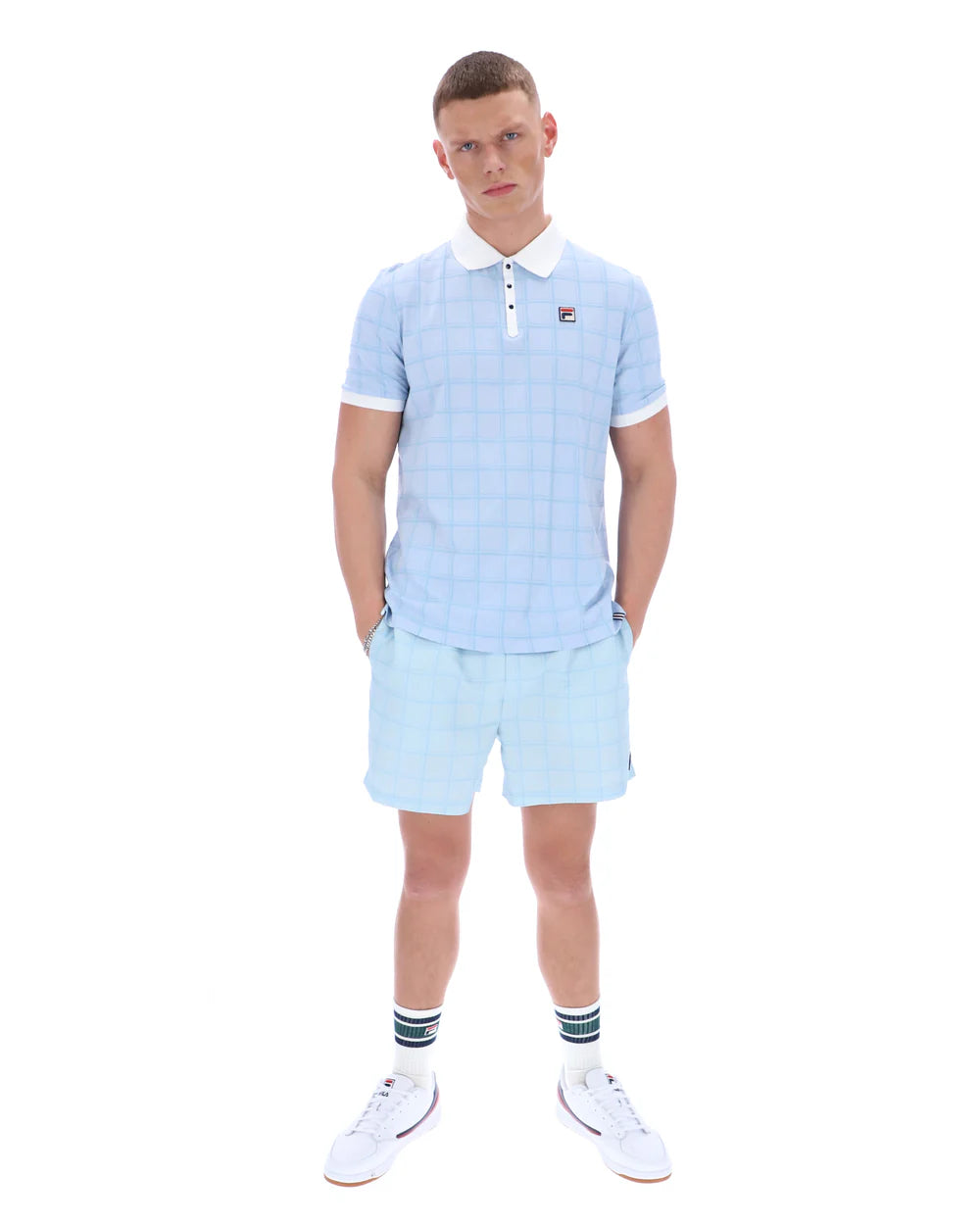 Fila SS26MH060 Ignazio Tonal Check Polo T-Shirt 137 - Skyway/Fila Navy