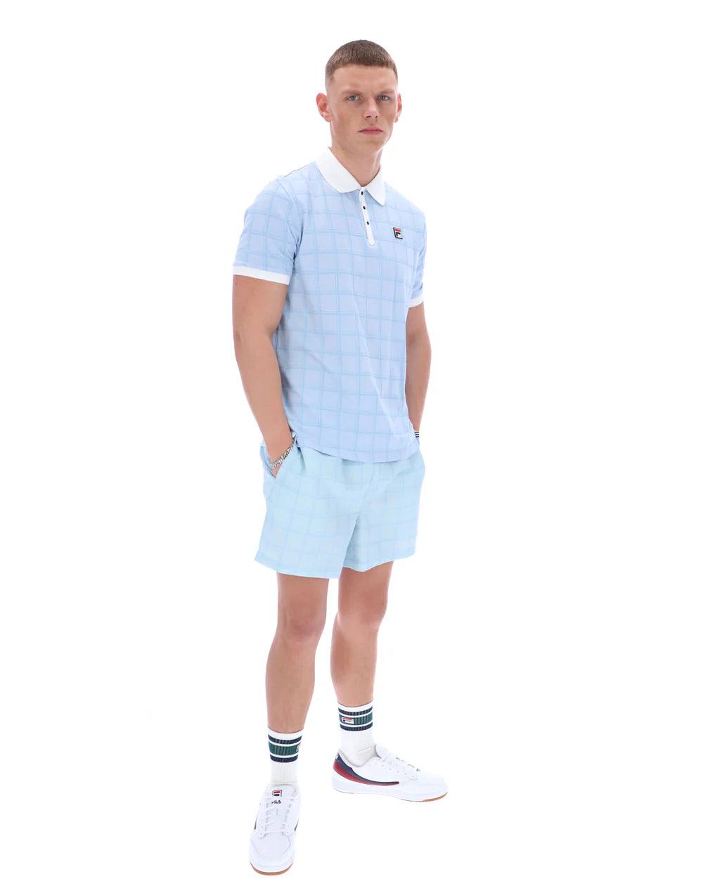 Fila SS26MH060 Ignazio Tonal Check Polo T-Shirt 137 - Skyway/Fila Navy